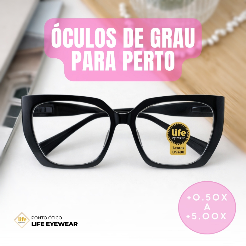 Óculos Hexagonal Marília Grau +0,50 a +5,00 Feminino Leitura Hipermetropia Preto em Oferta na Shopee