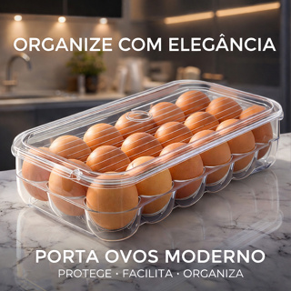 Porta Ovos 16un Organizador de Geladeira Com Tampa Acrílico em Oferta na Shopee