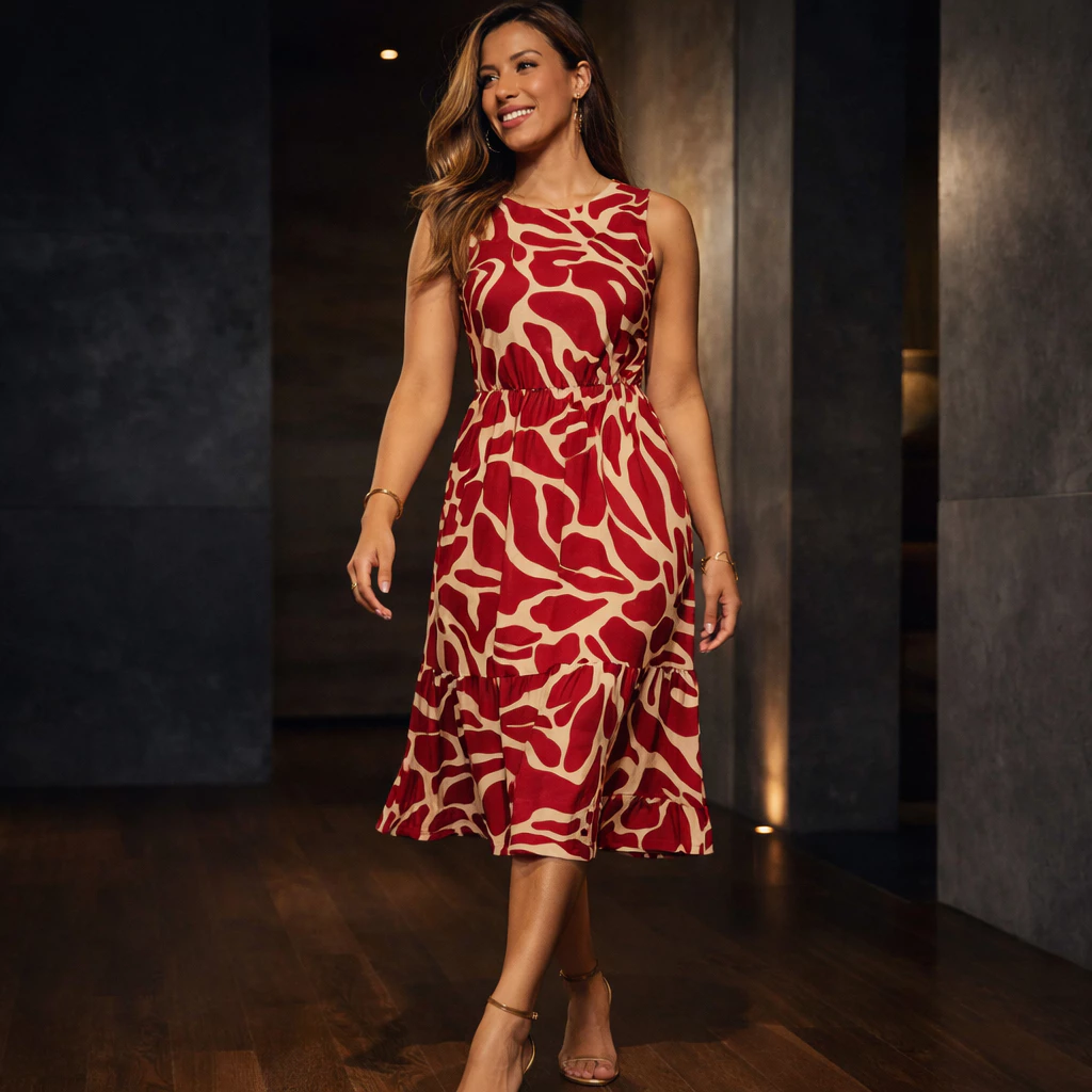 Vestido Feminino Liganete Estampado Midi Leve e Confortável Moda Verão Casual Soltinho Não Amassa — imagem 1