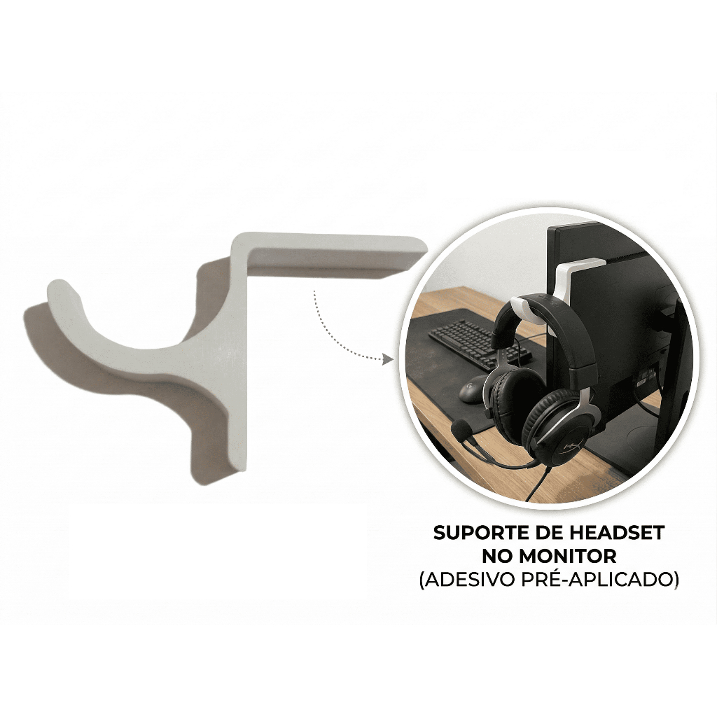 Suporte de Monitor para Fone / Headset - Fixação com Fita Dupla Face 3M