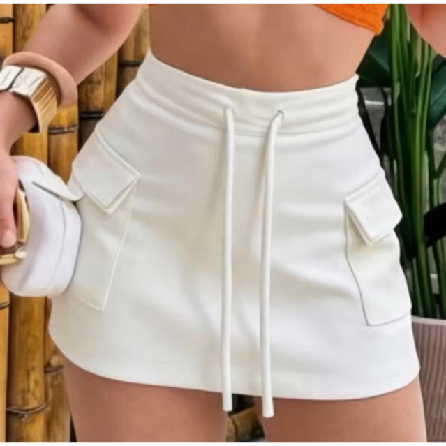 Short Saia Feminino Cargo Neoprene Premium Cintura Alta Com Bolso Moda Feminina Lançamento