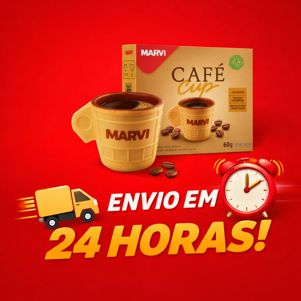 Kit 1Caixa Xicara Comestível Casquinha Café Cup com Chocolate Marvi 6 Unidades