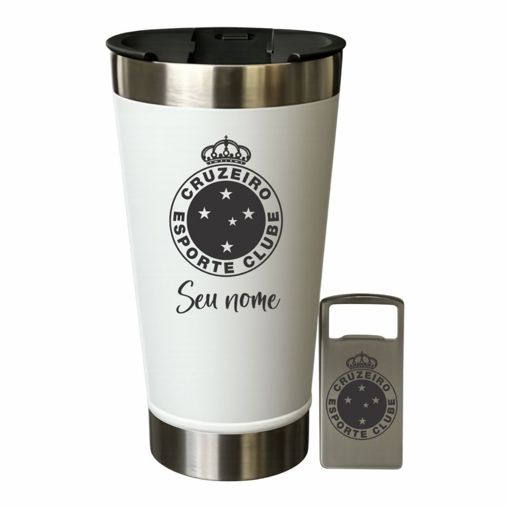 Copo termico, Personalizado, Com nome e tampa e abridor, Inox Presente torcedor, Cruzeiro, Torcedor