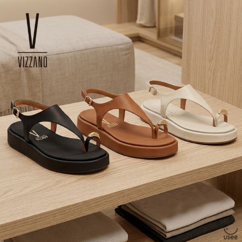 Sandália Feminina Flatform Vizzano Papete de Dedo Fivela Ring Toe Tira Asa Delta Confortável