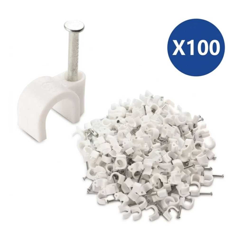 KIT 100 Miguelao RG59 8mm Grampo Fixa Fio Cabo Coaxial  Branco Passa Fio Acabamento