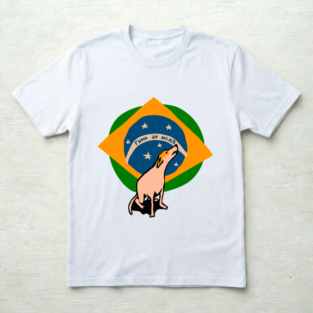 Camiseta Unissex Vira-lata Caramelo Brasil Rumo Ao Hexa - Meme Copa do Mundo 2026