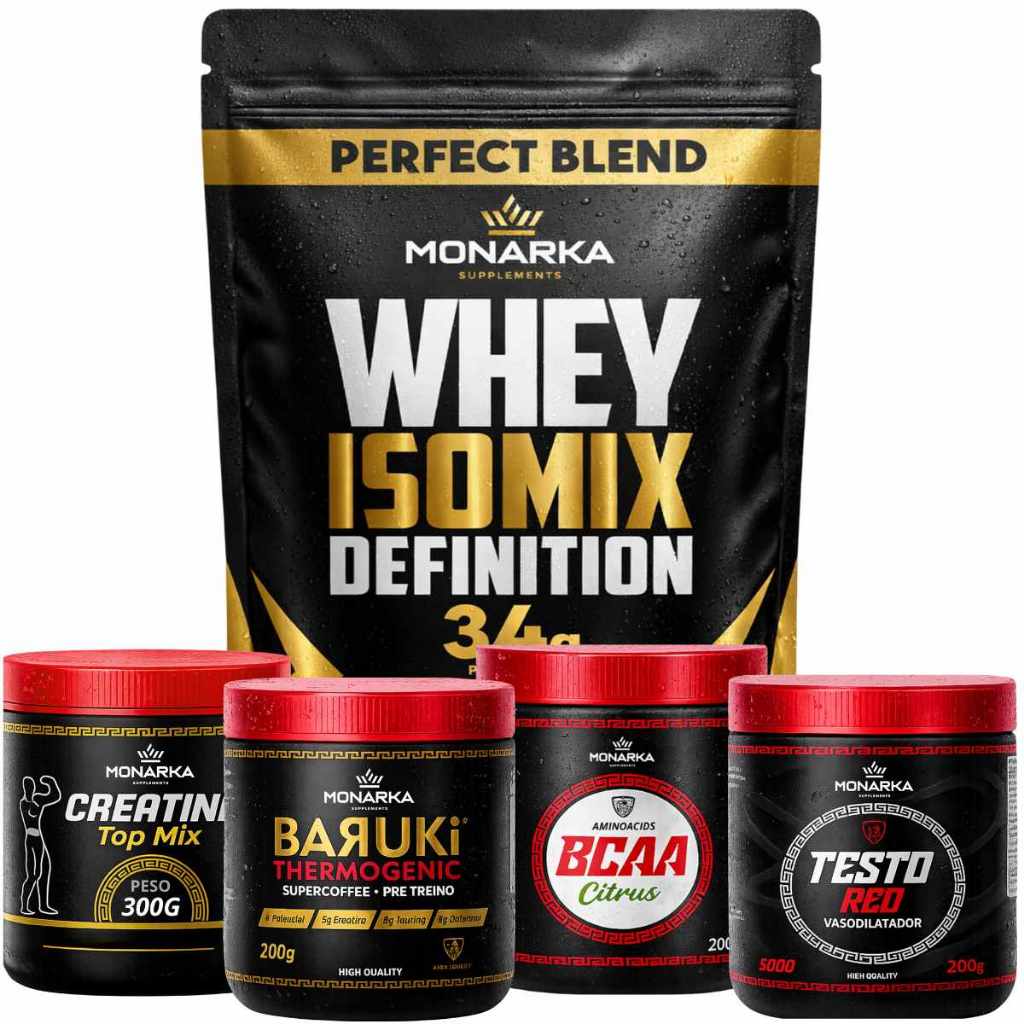 Whey Black 34g 1kg Blend + Creatina TopMix 300g + BCAA 200g + Testo 200g + Pre Treino Baruki 200g