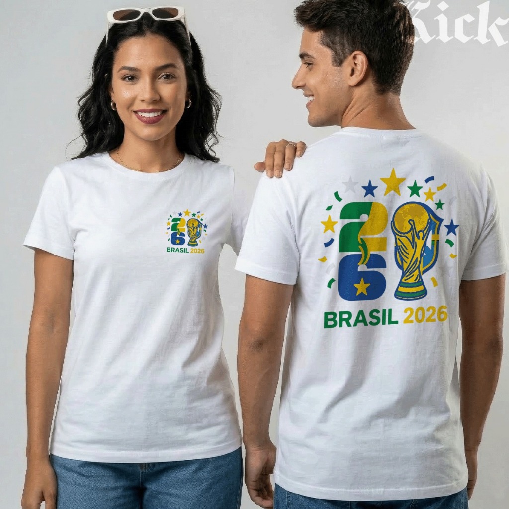 Camisa Camiseta "Brasil 2026" T-Shirt Estilo Futebol Unissex em Algodão Premium Edição Copa do Mundo 2026