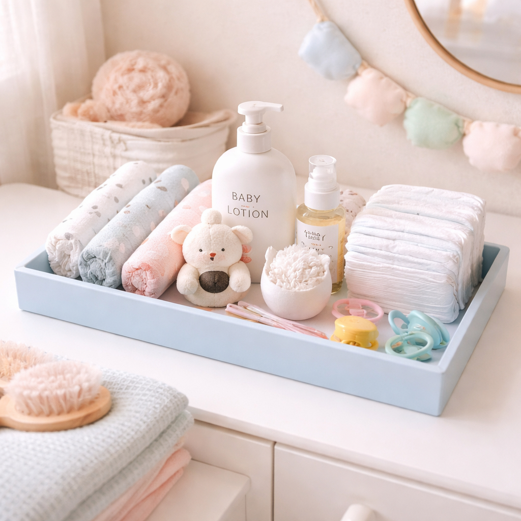 Bandeja Em Mdf Suporte Organizador Para Kit Higiene Bebe Decoração Quarto Infantil Multiuso