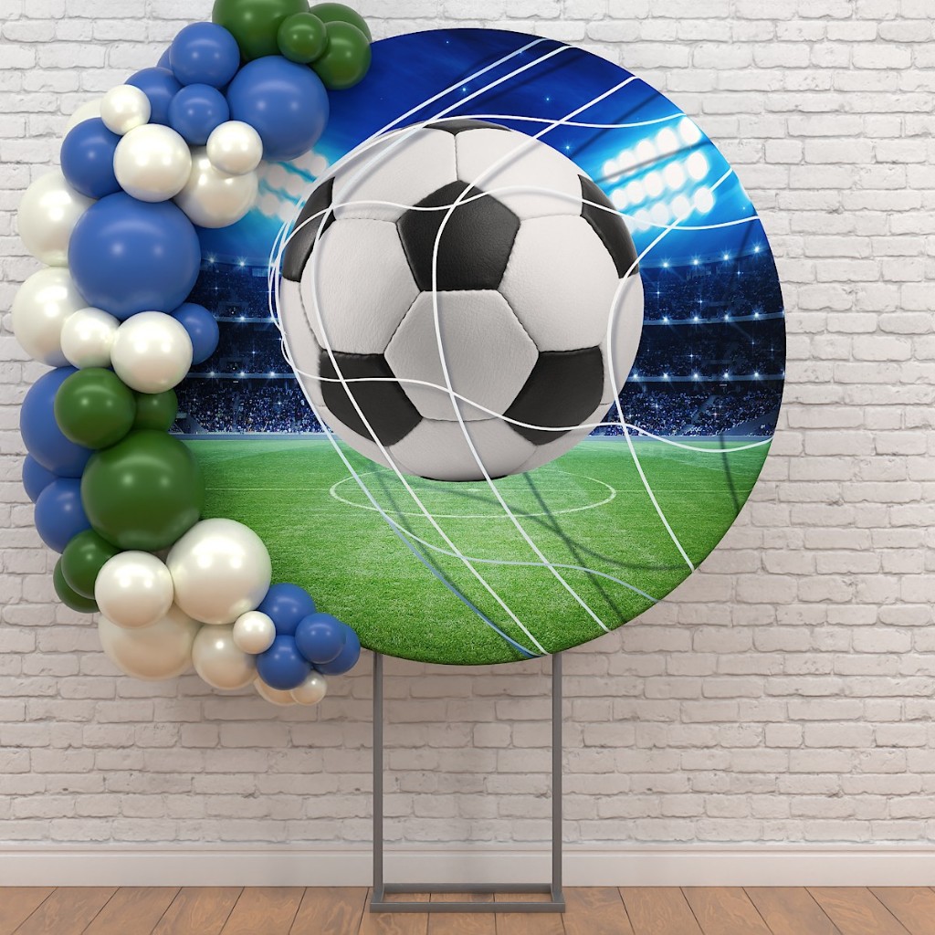 Capa Painel Redondo Festa Futebol Decorativo 1,50x1,50m Sublimado Em Tecido C/El