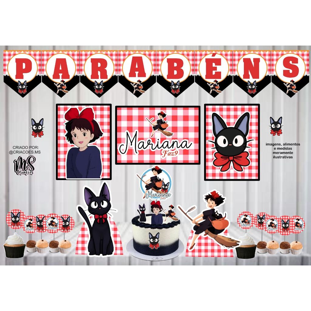 Kit Festa Serviços de entregas da Kiki, Personalizado Só um Bolinho | Mesversário Aniversário | 40 itens | Decoração