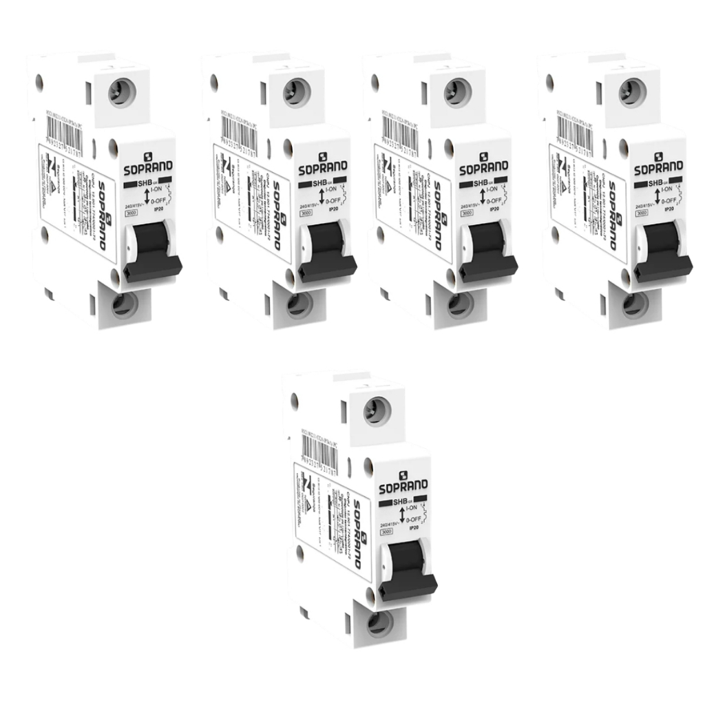 Kit 5 Disjuntor Unipolar 1 Polo Soprano Casa SHB-GII GIII 6A 10A 16A 20A 25A 32A 40A 50A 63A 70A