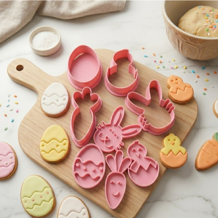 Kit 4 Cortador de Biscoito Molde Páscoa Coelho Ovo Massa Biscuit Pasta Americana