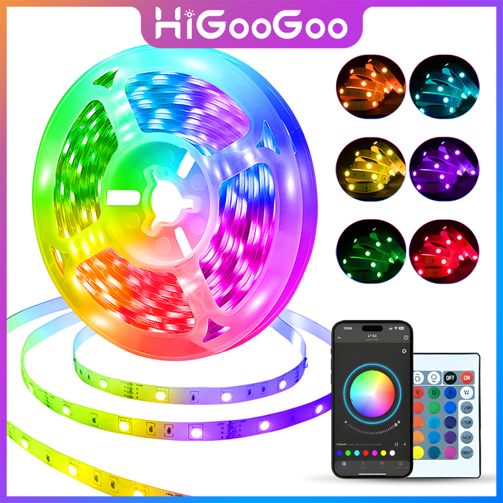 HiGooGoo RGB Fita LED 30M Bluetooth APP Controle Remoto Para Quarto Decoração Casa Loja Gesso Teto Sanca Vitrine Natal em Oferta na Shopee