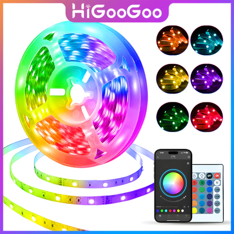HiGooGoo RGB Fita LED 30M Bluetooth APP Controle Remoto Para Quarto Decoração Casa Loja Gesso Teto Sanca Vitrine Natal