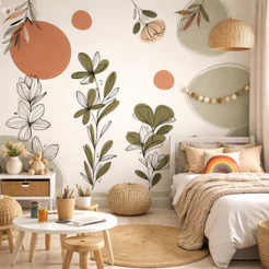 Papel de parede vinil fosco verde nude folhagem boho M² Algidecor Lavável