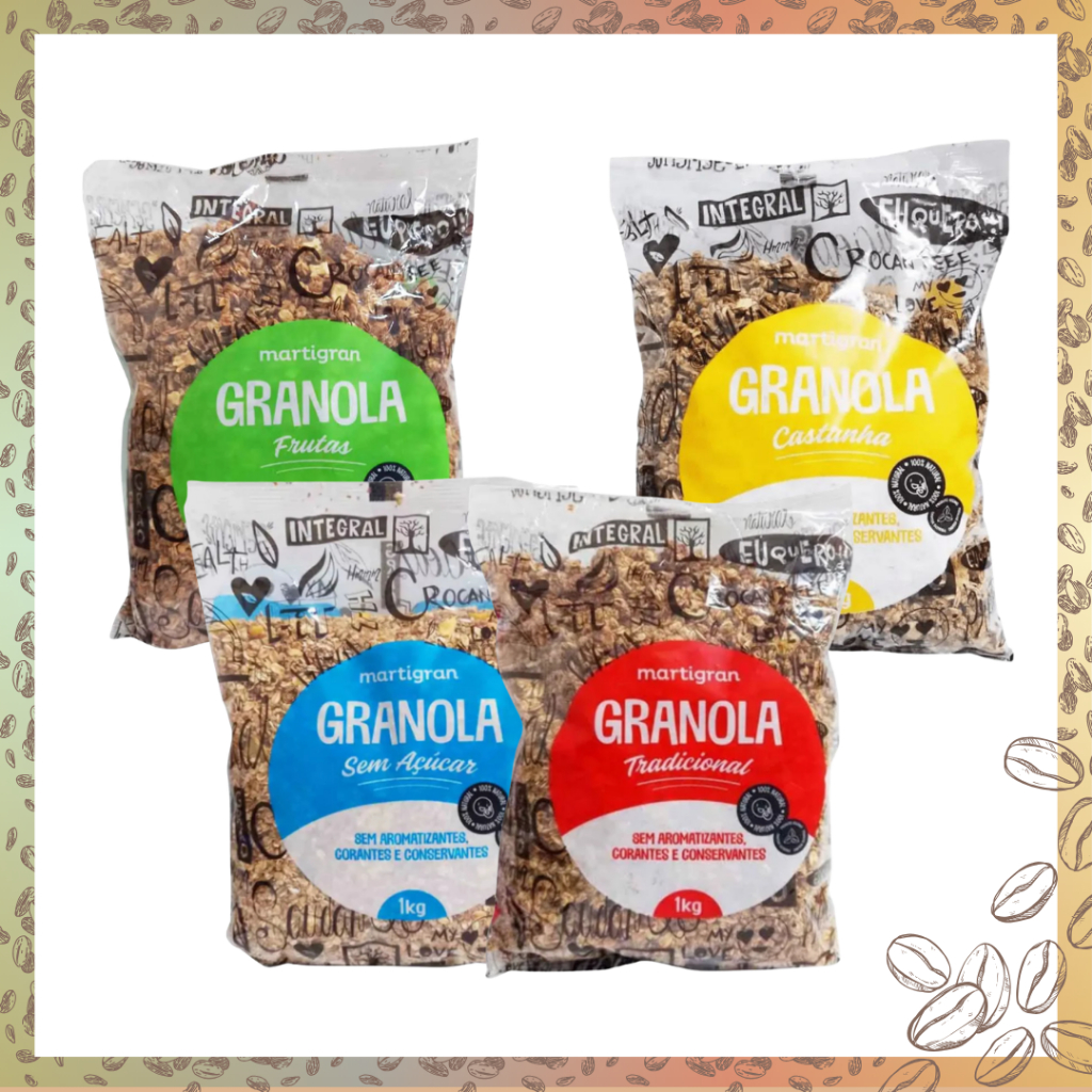 Kit 4 Granolas Martigran - 1kg (Castanha + Sem Açucar + Frutas + Tradicional) em Oferta na Shopee