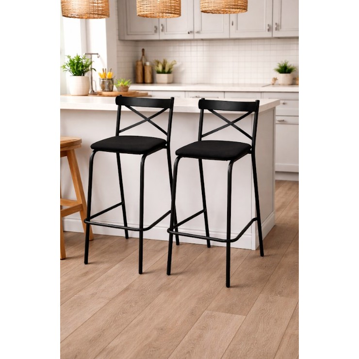 Jogo Com 2 Banquetas Katrina Aço Estilo Industrial Área Gourmet