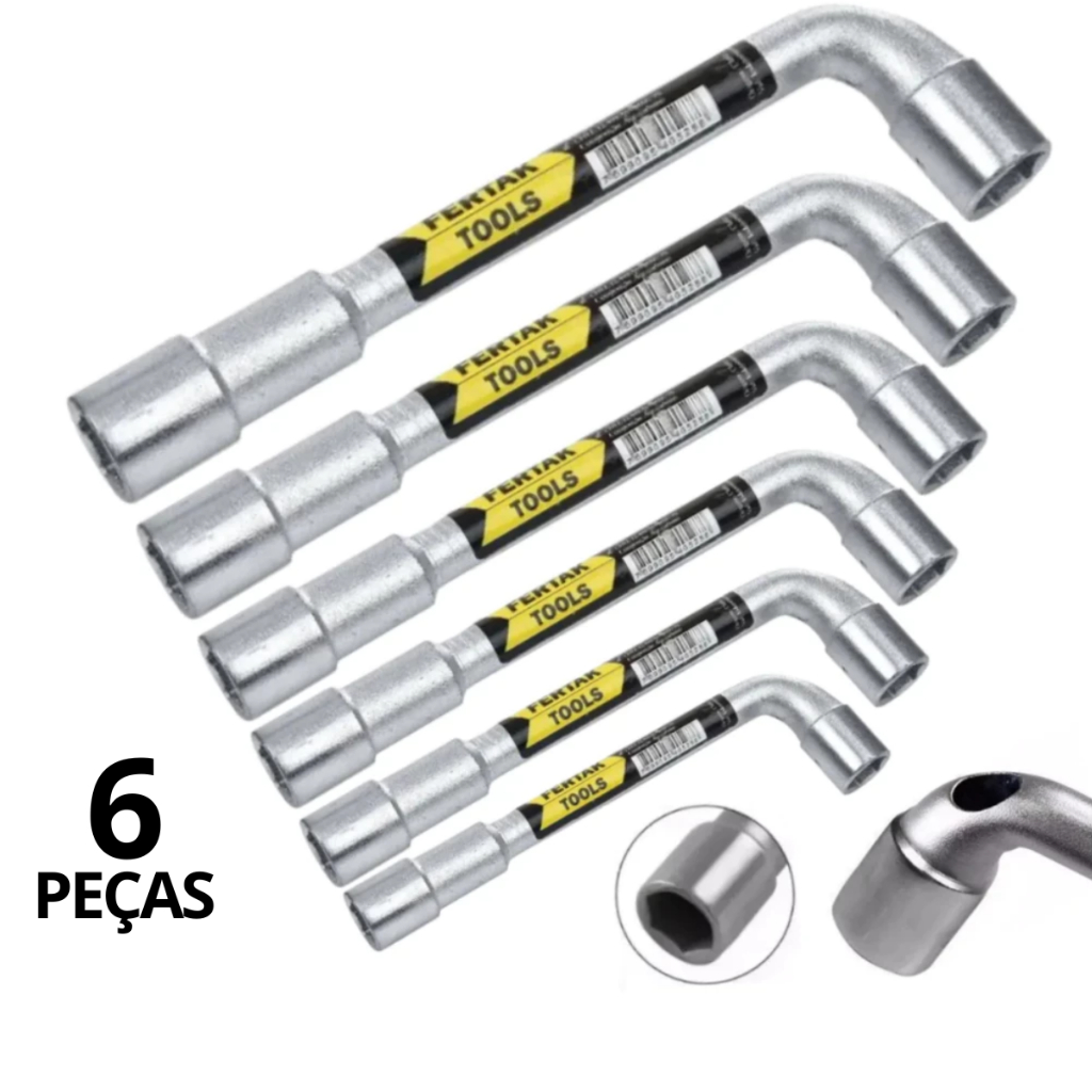 Kit Chaves Biela 6 Pçs Tipo L Com Furo  8/9/10/11/12/13mm - Chaves Biela Curta Prodissional