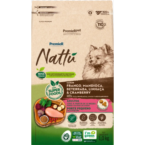 Ração PremieR Pet Nattu Cães Adultos Raças Pequenas Frango E Mandioca 1kg