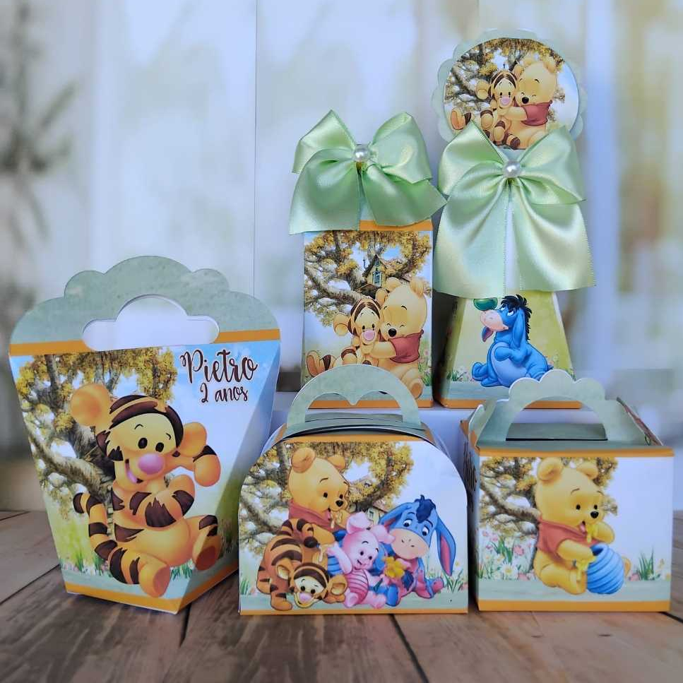Kit Festa Personalizado URSINHO POOH 2.0 Caixinhas Lembrancinhas Aniversário Infantil -PEGUE E MONTE