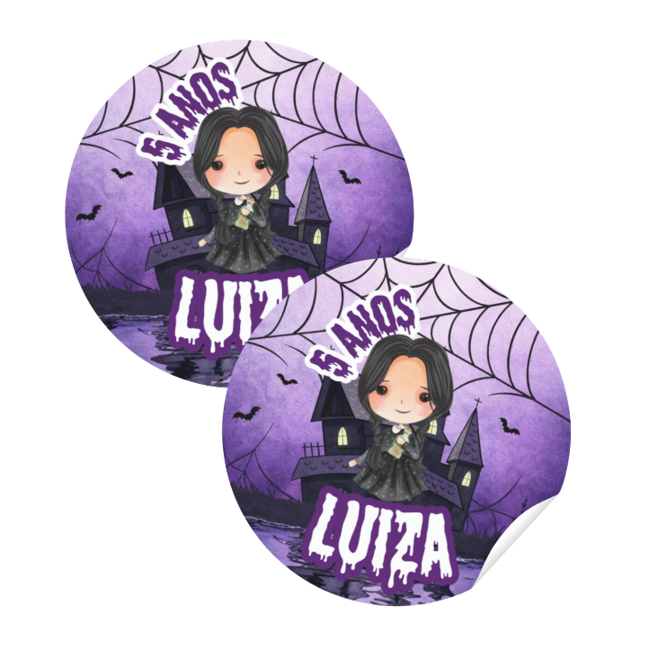 Adesivos Personalizados 4x4cm - Wandinha Cut | Lembrancinha | Aniversário | Mêsversário - Qualquer tema