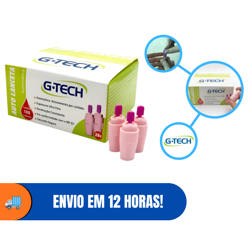 Auto Lanceta Automática Ultra Fina G-TECH Com 100 Unidades