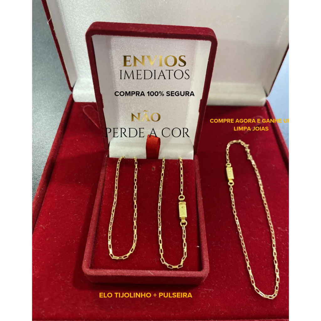 Corrente fina de moeda antiga 2mm 70cm elo tijolinho com pulseira 21cm fecho gaveta cor de ouro em Oferta na Shopee