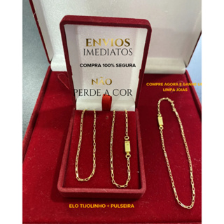 Corrente fina de moeda antiga 2mm 70cm elo tijolinho com pulseira 21cm fecho gaveta cor de ouro em Oferta na Shopee