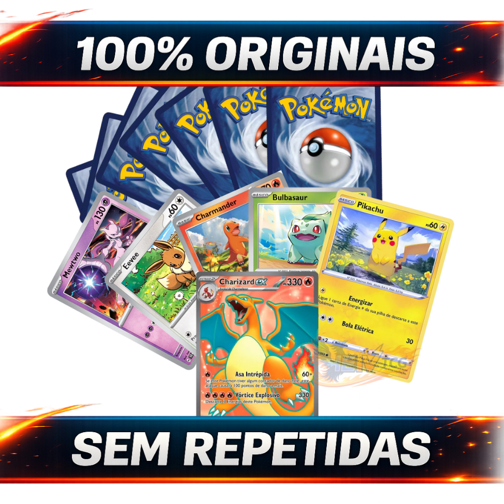Kits até 100 Cartas Pokémon Originais com Ultra Rara e 10 BRILHANTES GARANTIDAS - Sem Repetidas