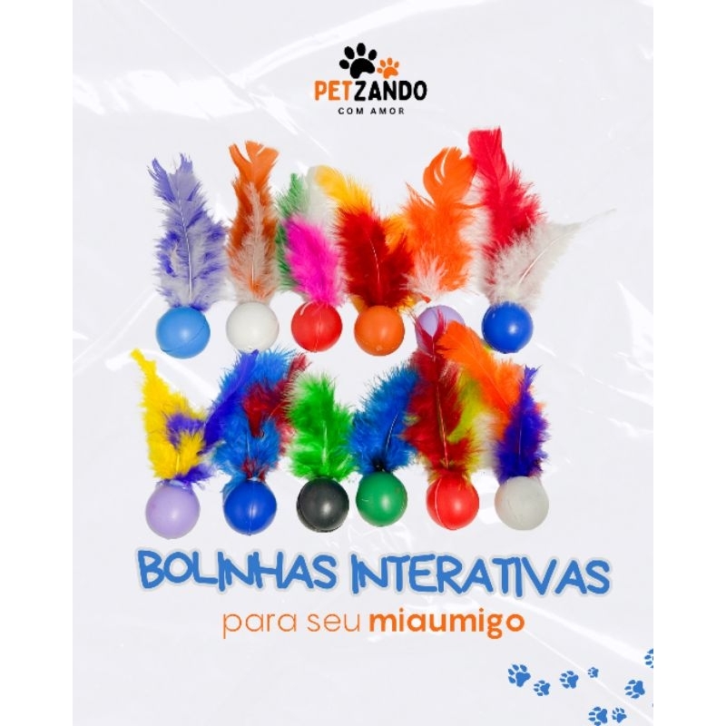 Bolinha com Pena para Gatos com Chocalho | Estimula e Diverte | PetZando em Oferta na Shopee