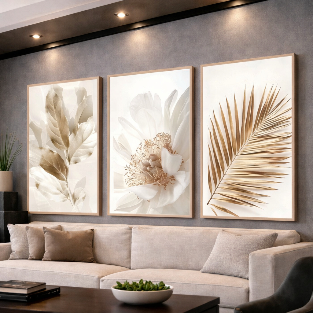 Quadros Decorativos 3 Peças Folhagem Natureza Tons Terrosos Decoração Sala Quarto Hall em Oferta na Shopee