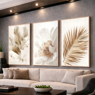 Quadros Decorativos 3 Peças Folhagem Natureza Tons Terrosos Decoração Sala Quarto Hall em Oferta na Shopee