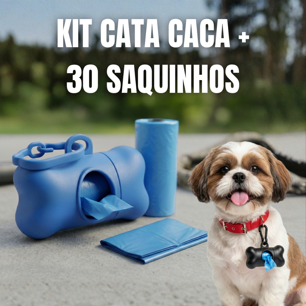 Kit Cata Caca com 30 Saquinhos Para Recolher Coco Pet Cães Gatos Porta Saquinhos e 2 Refis