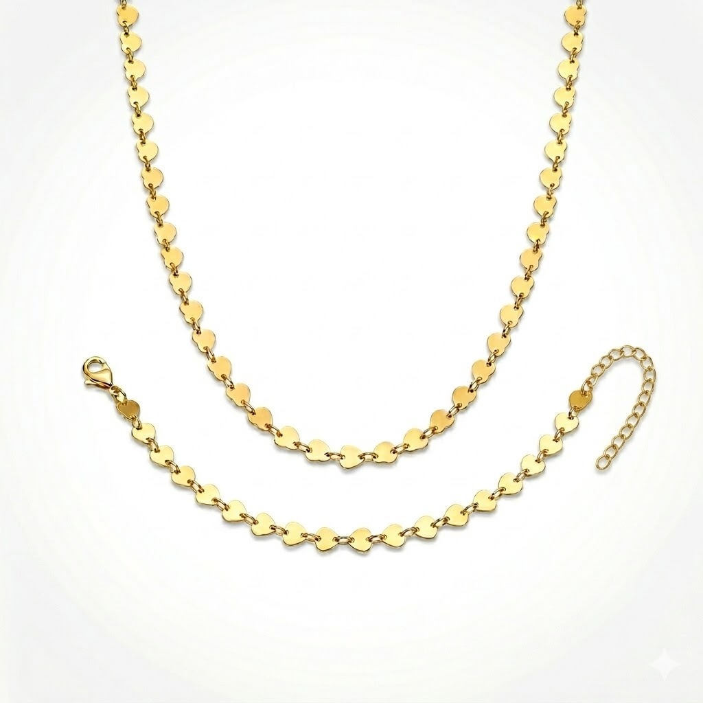 Colar Choker + Pulseira  Corações Delicado Ajustável + Brilho Elegante Folheado a Prata e Ouro em Oferta na Shopee