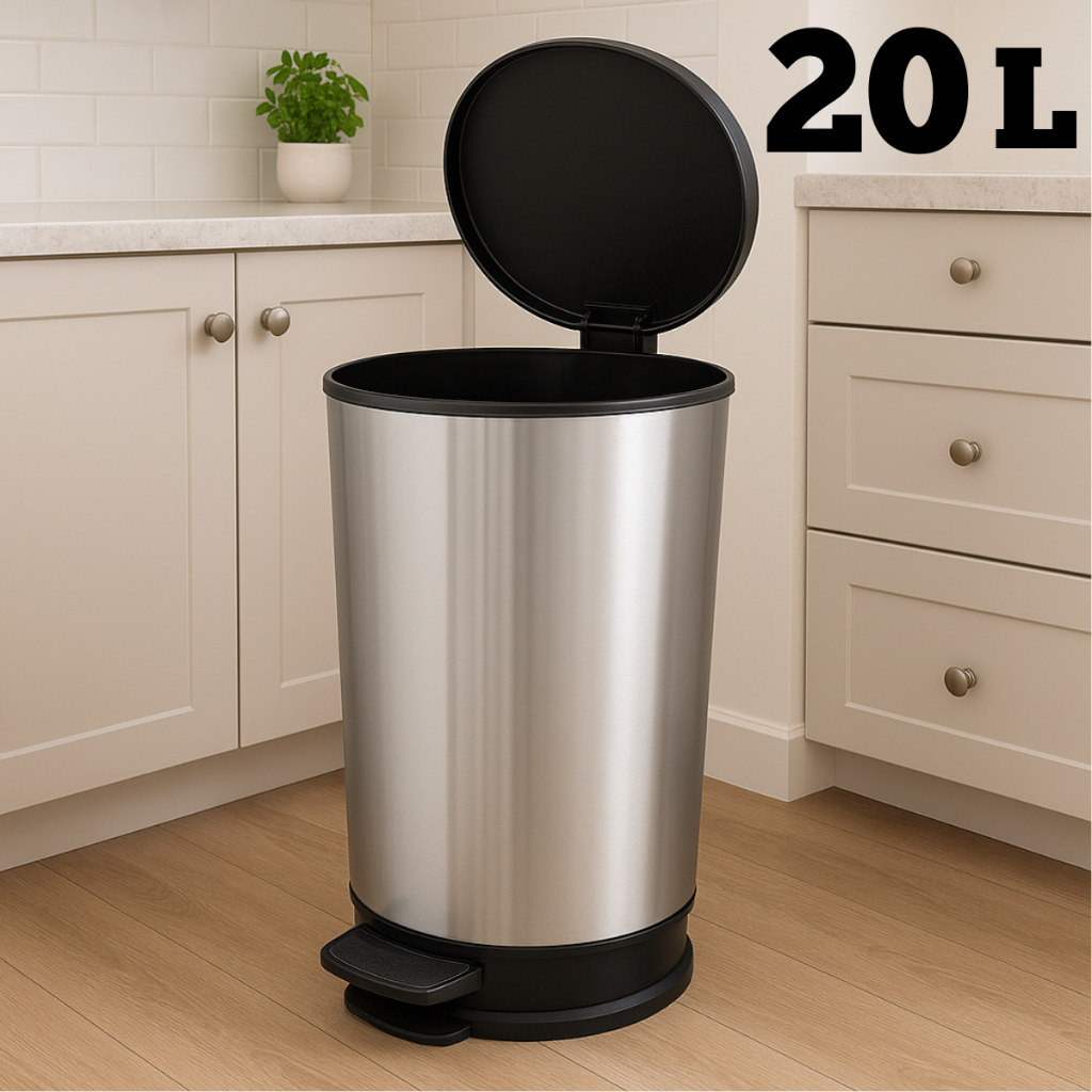 Lixeira Tipo INOX Luxo C/ Pedal E Tampa 10L ou 20 Litros Para Banheiro Escritório Cozinha Quarto
