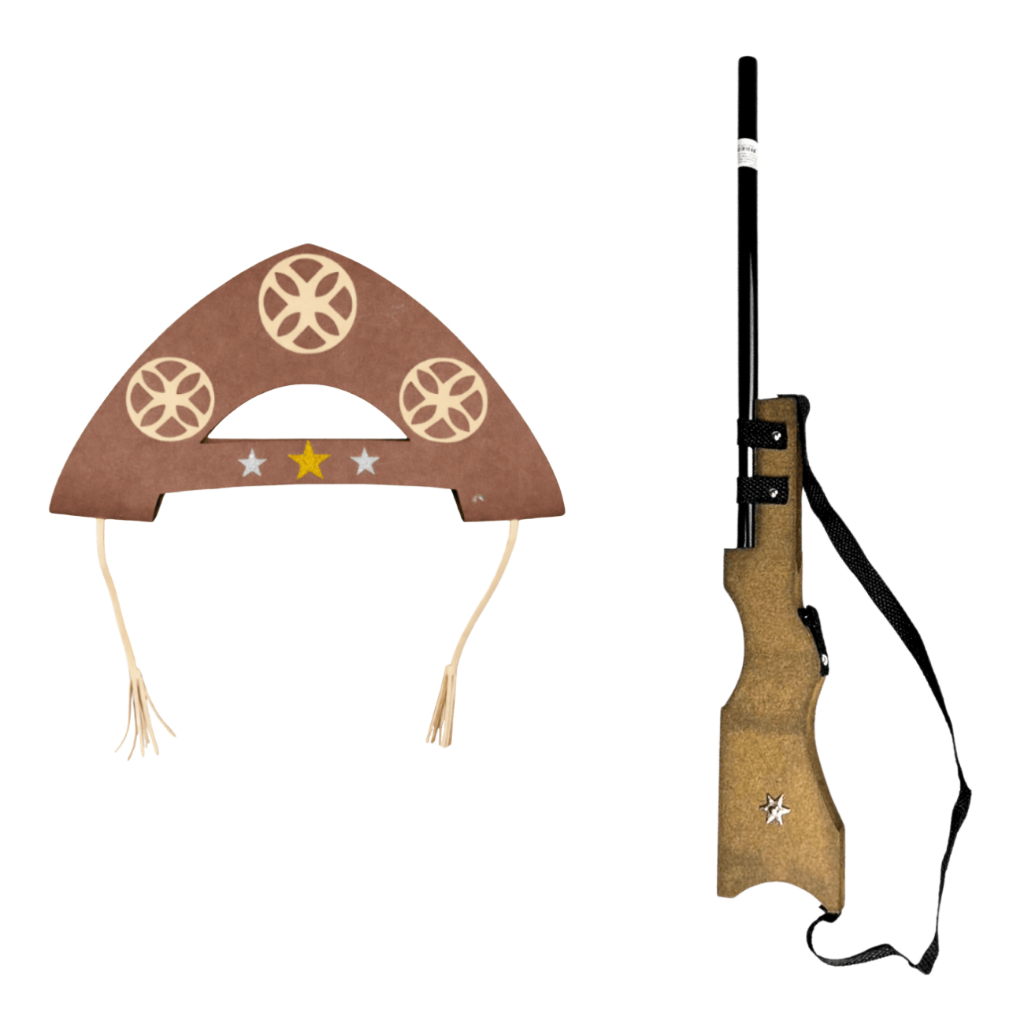 Kit C/2 Peças Fantasia Lampião Cangaceiro Chapéu e Espingarda de Madeira