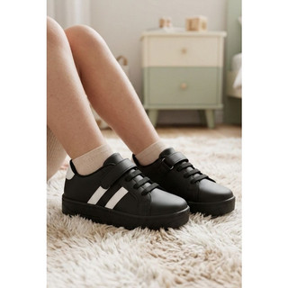 Tênis Infantil DONNA Calçados lindo super leve com elástico e velcro dia a dia Preto Original