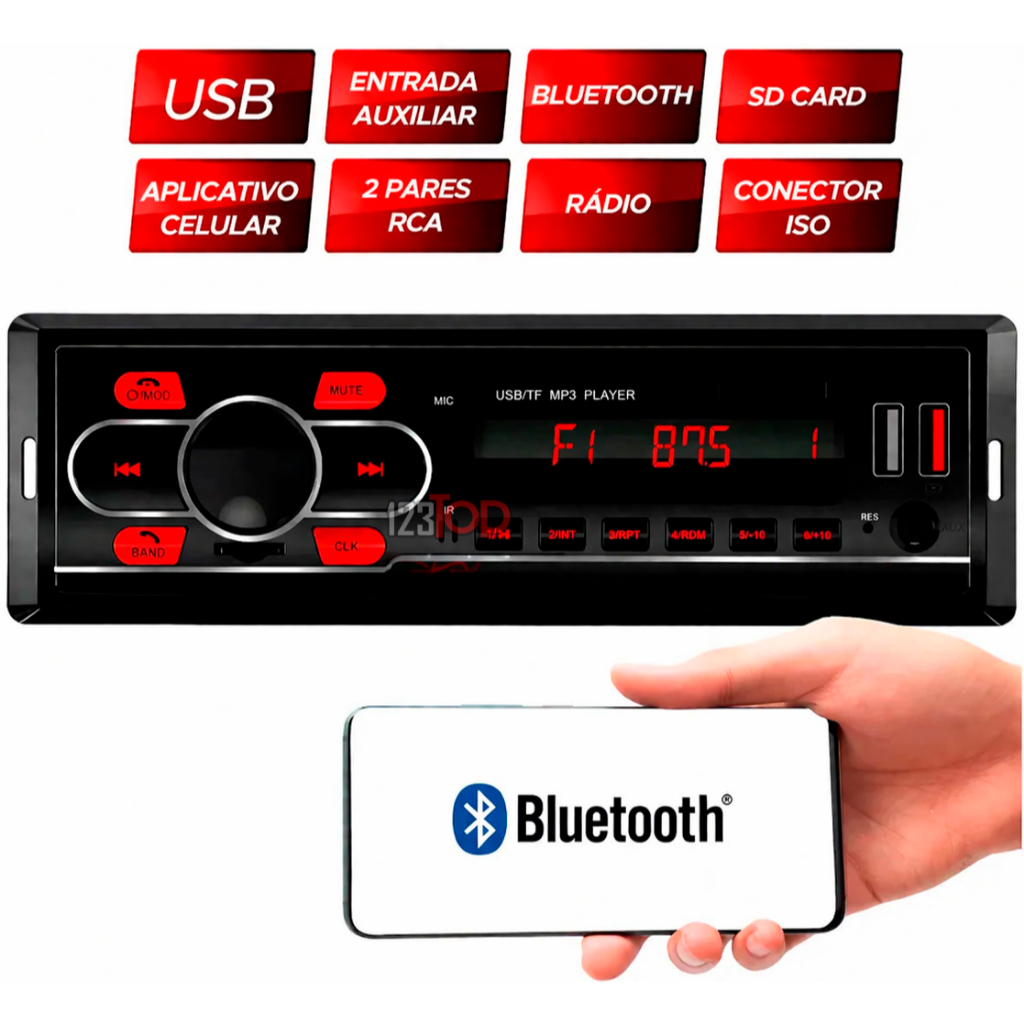 Rádio Mp3 Som Automotivo Fm Usb Bluetooth Chicote Iso 16 Vias