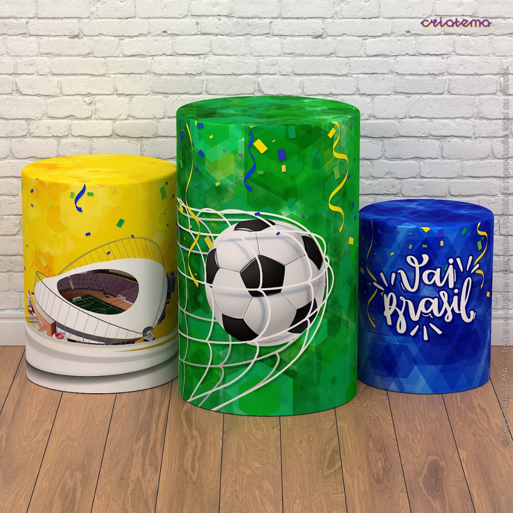 Trio Capas Cilindros Copa Brasil Futebol Veste Fácil em Tecido com Elástico para Festas