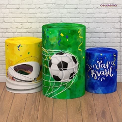 Trio Capas Cilindros Copa Brasil Futebol Veste Fácil em Tecido com Elástico para Festas