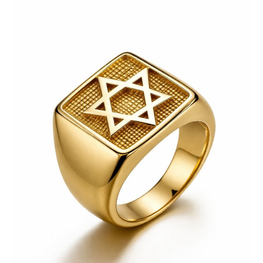Anel Masculino Estrela de Davi Dourado Aço 316L luxo Premium em Oferta na Shopee
