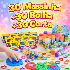 Kit 30 Massinha de Modelar + 30 Bolha de Sabão + 30 Cortador Forminha Infantil Lembrancinha