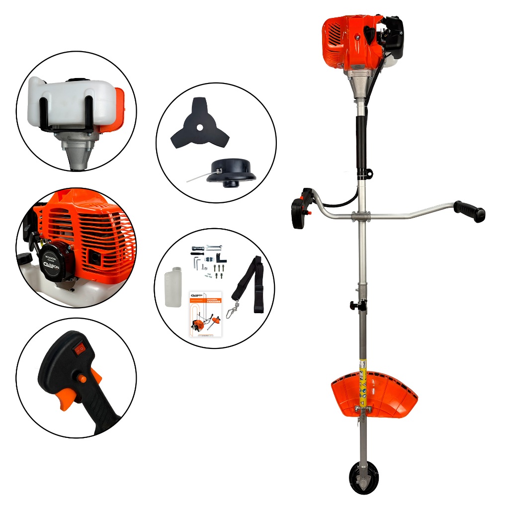 Roçadeira Aparador de Grama a Gasolina 52cc 2,5HP com Nylon e Faca 3 Pontas Profissional Carbon Fak