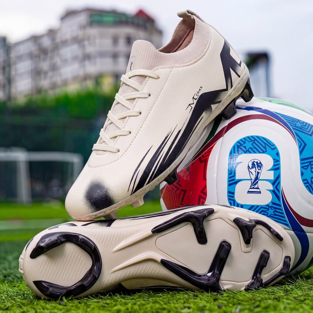 Chuteira Campo Merks Meinha Botinha Cano Baixo Grama Natural Futebol Leve Resistente Costurada Macia Com Travas