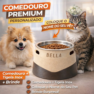 Comedouro Pet Personalizado Com Nome Tigela Inox Cachorro Gato Premium Elevado