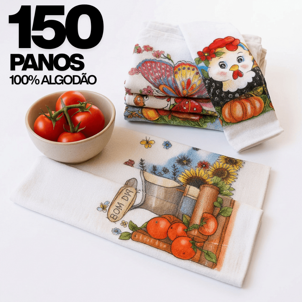 Kit 150 Panos De Prato Estampados Com Bainha 100% Algodão Atacado Revenda