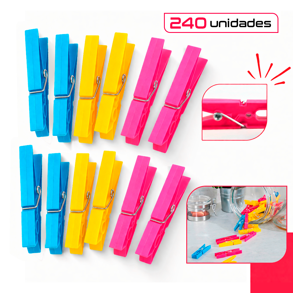 Prendedor de Roupas Pregador de Plástico Reforçado para Varal e Artesanato