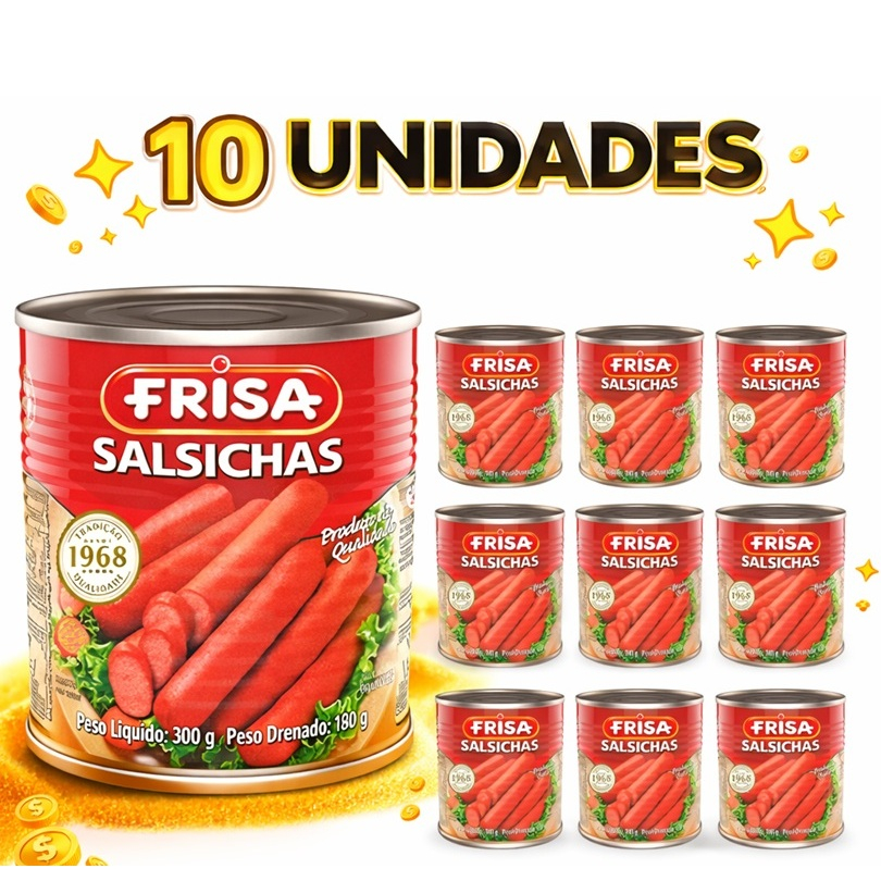 Kit  C/10 unidades Salsicha Lata Frisa 180g Tipo Viena em Oferta na Shopee