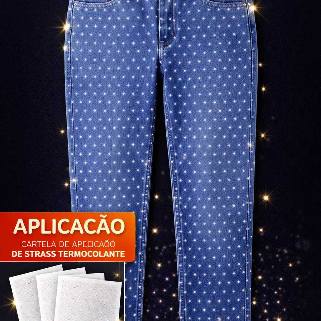Strass para Calça Termocolante Salpicado Brilho Luxo 23x52cm Aplique